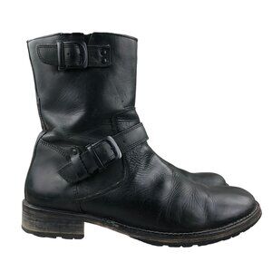 Red Tape Men's Size 11 Salisbury Buckle Black Leather Side Zip Ankle Biker Boots